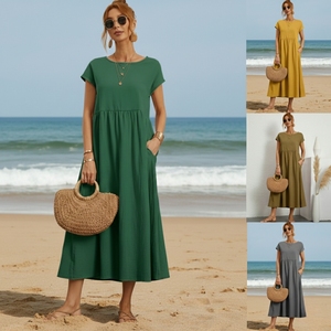 Vestido largo maxi ajustado de manga corta para mujer, de punto liso con tirantes ajustables y espalda hueca, fabricado a medida por OEM para mujer. - Product Image 2