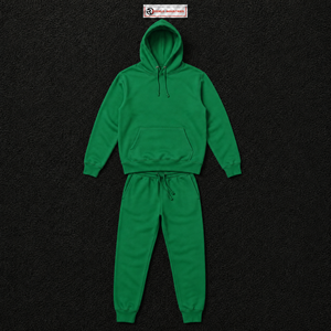 Ensemble de survêtement vert oversize pour hommes et femmes, sweat-shirt uni à capuche et pantalon de survêtement à jambes larges, style streetwear décontracté, vente en gros - Product Image 5