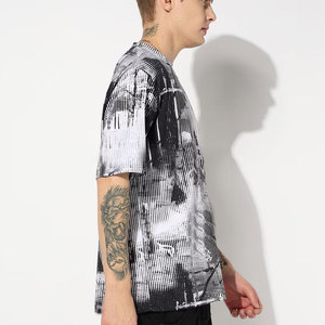 T-shirt à manches courtes pour homme, col rond, imprimé numérique, style streetwear, coupe classique, respirant, en coton tissé - Product Image 3
