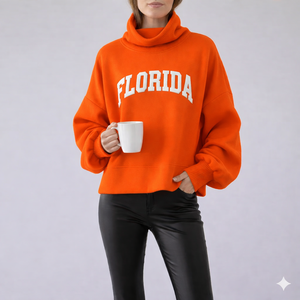 Sweat-shirt décontracté à col haut pour femmes, doublure en polaire chaude, collection automne tendance - Product Image 1