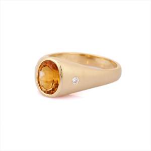 14K Solid Gold Natural <b>Citrine</b> Signet <b>Ring</b>-Resizable Hip Hop Wedding Band Set - Product Image 3