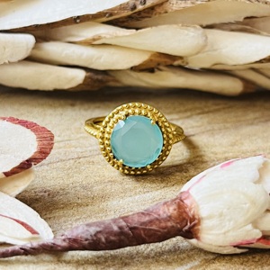 Unique Design Aqua Chalcedony <b>Rings</b> Boho Brass Jewelry Women 18k Gold Plated Beaded <b>Statement</b> Finger <b>Ring</b> For Wholesale/OEM/ODM - Product Image 3