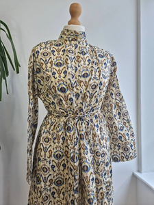 Pure Cotton Mid-Length Ikat Blue Floral <b>Dress</b> Halter Breathable Indian Block Print Elegant Comfy Casual Daywear <b>for</b> Summer - Product Image 3