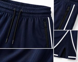 Shorts pour hommes bleu marine à séchage rapide, style Bermuda, avec bande latérale et cordon de serrage à la taille, décontractés, pour le fitness et les athlètes, faible MOQ - Product Image 4
