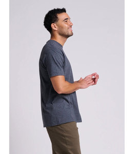 T-shirt en jersey de coton à manches courtes et col rond pour homme, coupe classique, couleur unie, style décontracté, gris foncé - Product Image 3