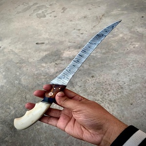 Cuchillo de caza A&M Enterprises de acero de Damasco con punta recta y mango de hueso de largo alcance, funda de cuero - ODM - Product Image 3