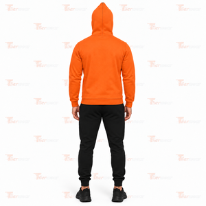 Sweat-shirt à capuche zippé intégral orange pour homme, coupe classique, en molleton de coton, avec poche avant, style décontracté pour l'automne, fermeture éclair intégrale. - Product Image 2