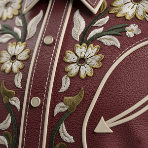 Men's Cowboy Shirt Anti-Wrinkle Floral Embroidered Button-<b>Down</b> Front Logo Long Sleeve 100% Polyester Casual Regular Fit - Product Image 5