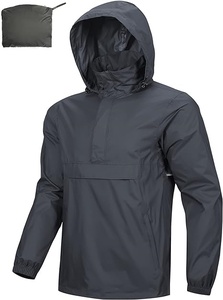<b>Men's</b> Waterproof Hooded <b>Half</b>-<b>Zip</b> Racer <b>Jacket</b> Vintage Autumn Color Blocking Nylon Outerwear with Pockets Regular Fit 220g - Product Image 1