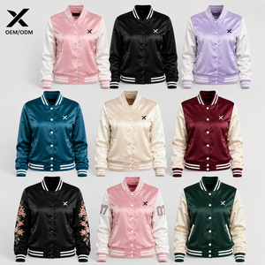 Veste universitaire en satin et souvenir pour femme X Sports City, manches longues, col rabattu, fermeture boutonnée, vêtement d'automne, plusieurs couleurs - Product Image 1