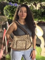 Sac à bandoulière en coton imprimé à la main pour femme, fourre-tout matelassé avec fermeture éclair, motif floral, style japonais vintage, pour voyage, shopping, avec chaînes, été
