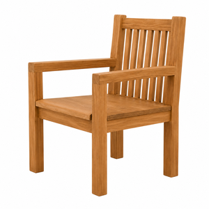 Chaise de jardin extérieure en teck massif au design contemporain, écologique, avec dossier à lattes verticales et accoudoirs intégrés - Product Image 3