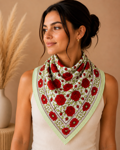 Pañuelo Cuadrado de Algodón 100% Personalizado de Alta Calidad, Estampado a Mano con Diseño Floral, Accesorio de Moda para Cuello y Cabeza para Mujer - Product Image 1