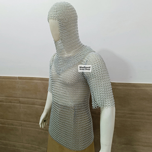 Haut en maille d'aluminium fait main avec capuche, demi-manches, anneaux de 10 mm, armure de chevalier médiéval, costume de foire Renaissance - Product Image 3