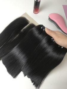 Extensiones de cabello humano virgen vietnamita cutícula alineada hueso recto Color Natural doble trama en Stock - Product Image 5