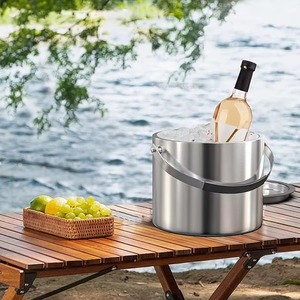 Cubo de hielo redondo dorado de metal con tapa y cuchara, resistente al óxido, enfriador de bebidas para fiestas, estilo de diseño glamuroso - Product Image 4