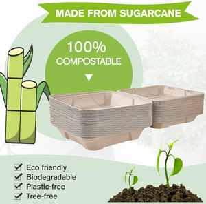 Contenants alimentaires jetables écologiques biodégradables imperméables robustes à charnière en forme de coquille 100 % compostables en bagasse 9x6 pouces - Product Image 3