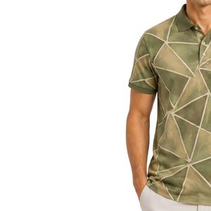 Custom Olive Green And <b>Khaki</b> Geometric Print Custom <b>Men</b> <b>Polo</b> <b>Shirt</b> Short Sleeve Casual Golf Wear OEM Private Label Breathable - Product Image 3
