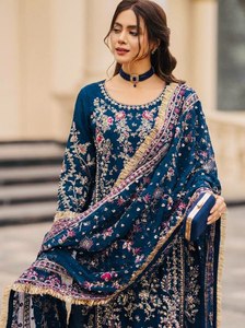 Fournisseur en gros : Nouveau design de tissu en soie jacquard épais, taille M-XXL, Salwar Kameez trois pièces pour mariée et femme, idéal pour les fêtes - Product Image 5
