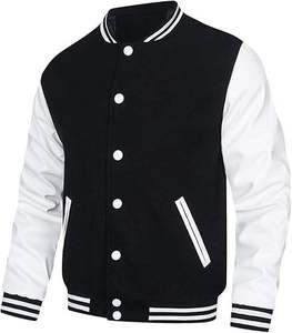 Veste varsity matelassée à capuche en toile blanche, coupe-vent noir, streetwear pour hommes - Product Image 1