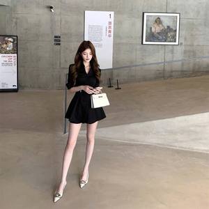 Robe trapèze classique à col noir, tissée, écologique, à imprimé floral, pour le travail et la vie quotidienne - Product Image 4