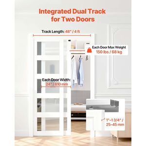 Kit Hardware per Porta Scorrevole a Doppia Guida in Lega di Alluminio da 4 Piedi, Facile Installazione, Funzionamento Fluido e Silenzioso per Chiudiporta Automatici - Product Image 2