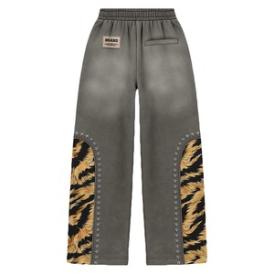 Ensemble survêtement streetwear homme personnalisé, imprimé tigre, sweat à capuche zippé et pantalon de jogging, coton molletonné vintage délavé, ensemble 2 pièces - Product Image 3