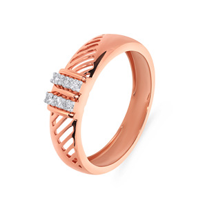 Bague en diamant à flux parallèle Chic Diamond Ring Rose Lattice, en or rose 14 carats, bague en diamant en or rose 14 carats poli - Product Image 1