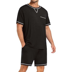 Conjuntos de dos piezas de color negro con bolsillo en el pecho, conjuntos de camiseta para hombre, totalmente personalizables - Product Image 1