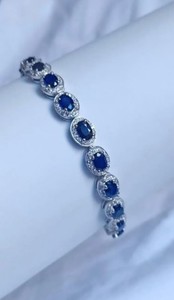 Natural Blue Sapphire Charm <b>Bracelet</b> Sterling Silver White Gold Plated Luxury Wedding September Birthstone Jewelry - Product Image 2