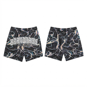 Shorts en maille pour hommes en tissu polyester premium 220 GSM, imprimé éclair noir, broderie personnalisée, impression par sublimation, impression à l'écran, logo DTF - Product Image 1