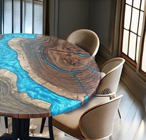 Mesa de Comedor de Resina Epoxi Azure Fusion, Mesa de Madera con Resina Epoxi Azul Cristal, Mesa de Resina Aqua Glow, Mesa de Comedor con Resina Epoxi Ocean Mist - Product Image 4