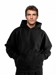 Sweat-shirt à capuche noir surdimensionné pour homme, manches régulières, couleur unie, en molleton, coupe décontractée - Product Image 1