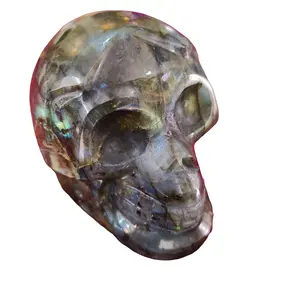 Kristal eksklusif buatan tangan Premium tengkorak Labradorite diukir indah Seni Halus tengkorak batu permata alami patung realistis