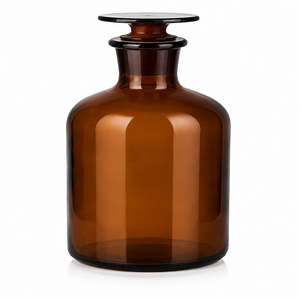 Narrow Mouth Reagent Bottle with Interchangeable Flat <b>Head</b> Stopper Laboratory <b>Glass</b> Chemical Storage Container - Product Image 1