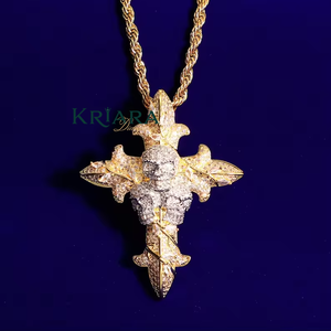 925 Silver Lab Grown Diamond <b>Cross</b> Pendant Men's Religious <b>Charm</b> Round Brilliant Cut Pendant - Product Image 1