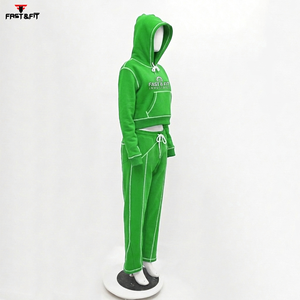 Conjunto Deportivo de Invierno para Mujer, 100% Algodón, Estilo Urbano, Ajustado, de Alta Calidad, con Cintura Elástica y Diseño Sólido en Contraste de Color - Product Image 2