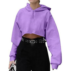 Sudadera Corta Informal para Mujer, Sudadera con Capucha de Manga Larga, Mezcla de Algodón Suave, Transpirable, Cómoda, a la Moda, para Gimnasio y Entrenamiento - Product Image 1