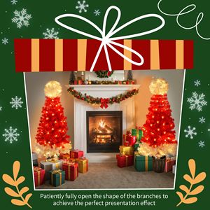 Ensemble de 2 arbres de Noël de 1,20 m avec lumières blanches chaudes en forme de chapeau de Père Noël, décoration de Noël Insi - Product Image 5
