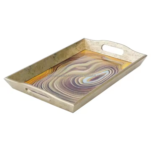 Bandeja de servicio impresa con esmalte de madera de diseñador para comedor en casa y uso decorativo Bandeja impresa decente Impresión hecha a mano de alta calidad - Product Image 4