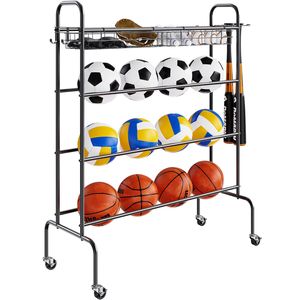 Supporto per Allenamento di Tiro a Canestro a 4 Livelli con Ruote, Organizzatore per Attrezzature Sportive, Ganci per Attrezzature da Campo da Basket - Product Image 5