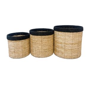 Panier de rangement artisanal en jonc de mer naturel noir et écologique, style vintage, ensemble de décoration pour la maison Kingcraftviet - Product Image 2