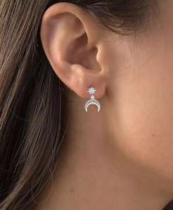 Pendientes colgantes Cubic Zirconia Star & Crescent Moon en plata de ley | Macy's - Product Image 2