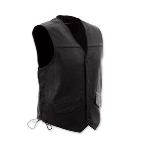 2026 Professional <b>Men's</b> Premium Leather Motorcycle Biker <b>Vest</b> Perforated <b>Black</b> Breathable Casual Canvas Front - Product Image 4