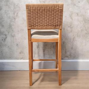 Solid Wood Bar Chair Upholstered Seat Woven <b>Back</b> <b>Counter</b> <b>Stool</b> for Restaurant Cafe Home Bar - Product Image 4