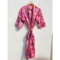 Robe Kimono en Coton Rose à Motifs Floraux pour Femme – Peignoir Léger d'Été, Robe de Spa, Robe de Demoiselle d'Honneur, Logo Personnalisé en Gros