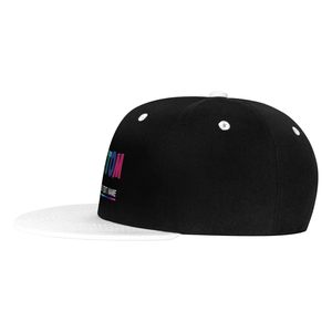 Casquette Snapback personnalisée à 6 panneaux, noire avec visière blanche, ajustable, unisexe, en coton, avec logo lettre arc-en-ciel sur le panneau avant - Product Image 3