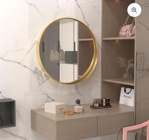 Modern <b>Round</b> Brass Wall <b>Mirror</b> With Gold Frame Decorative For <b>Bathroom</b> Or Bedroom - Product Image 1