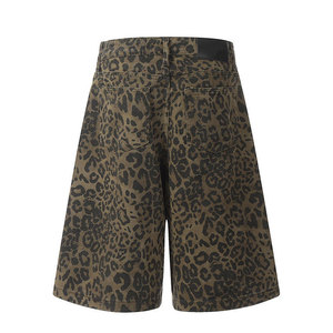 Shorts de Mezclilla con Estampado de Leopardo de Cintura Alta para Hombre, Estilo Casual Urbano de Verano, Pierna Recta, 100% Algodón con Bolsillos, Tejido de Tela - Product Image 2
