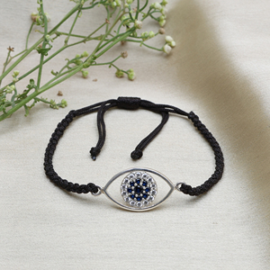 Wholesale 925 Sterling Silver Evil Eye <b>Bracelet</b> with Blue Sapphire Stones <b>Bracelet</b> For Women Classic Adjustable Jewelry Gift - Product Image 2
